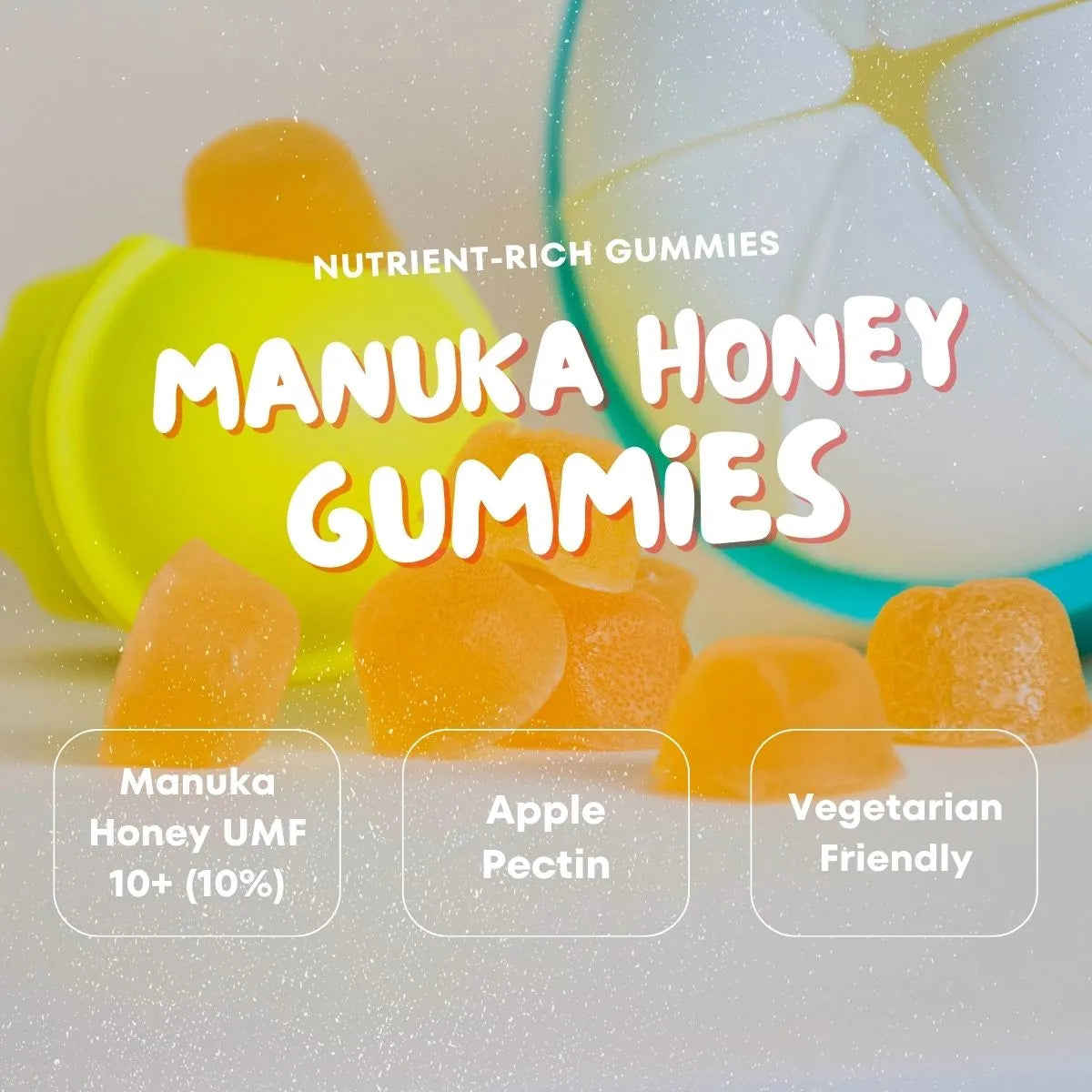 Product image of Manuka Honey Gummies from KiwiCorp – tasty immune-boosting treats with certified UMF® honey.