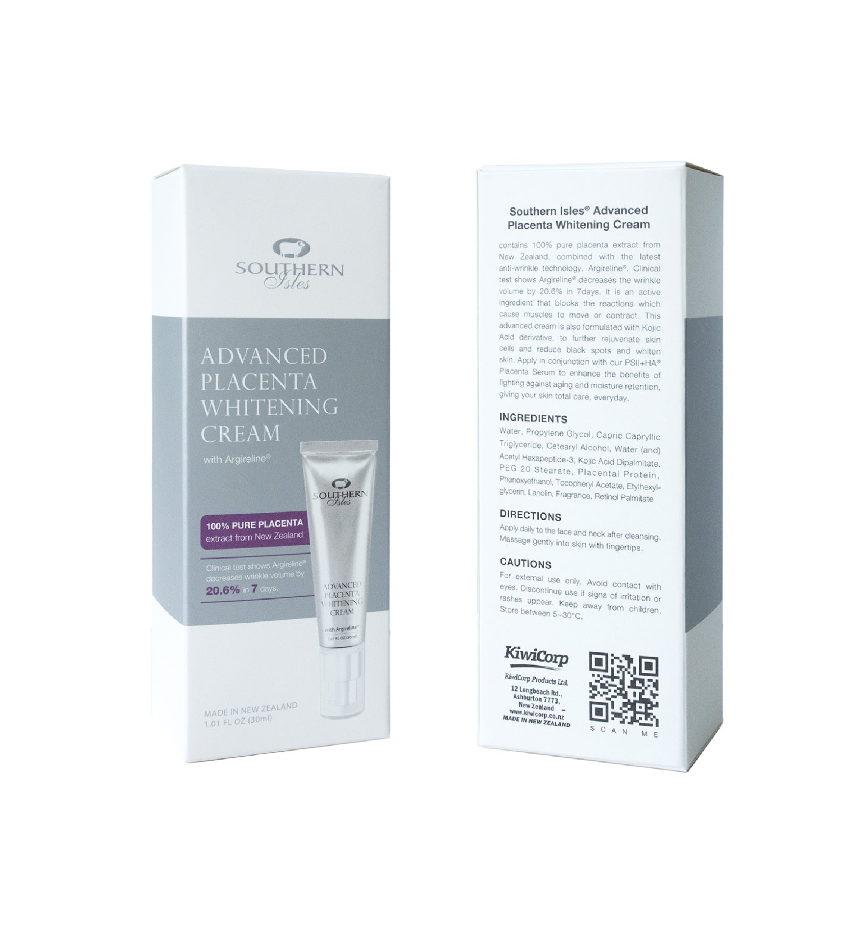 Product image of Advanced Placenta Whitening Cream from KiwiCorp – skin-brightening and anti-aging moisturizer.